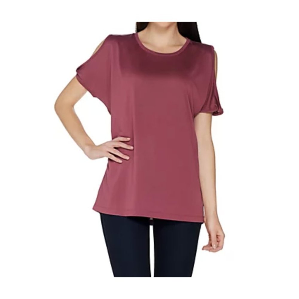 Lisa Rinna Collection Split Sleeve Knit Top Crushed Berry Size XX-Small